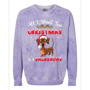 Dachshund Santa Hat All I Want For Christmas Is A Dachshund Meaningful Gift Colorblast Crewneck Sweatshirt