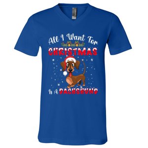 Dachshund Santa Hat All I Want For Christmas Is A Dachshund Meaningful Gift V-Neck T-Shirt