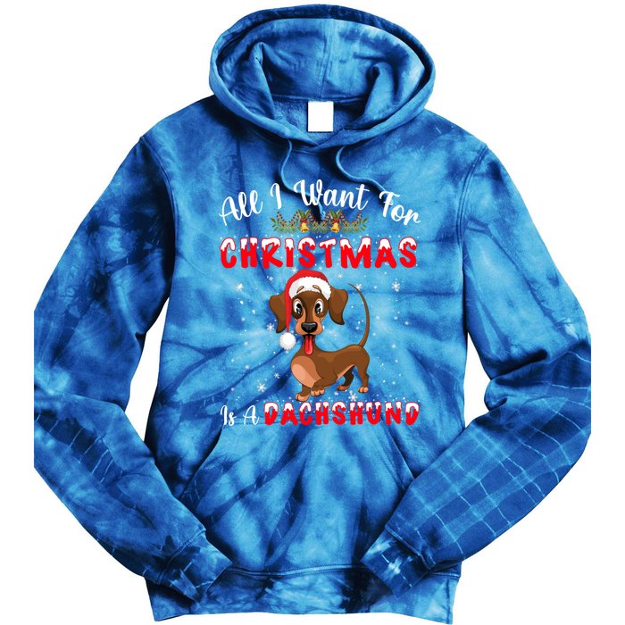 Dachshund Santa Hat All I Want For Christmas Is A Dachshund Meaningful Gift Tie Dye Hoodie