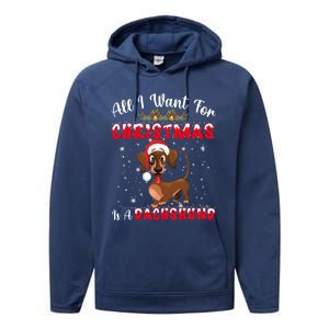 Dachshund Santa Hat All I Want For Christmas Is A Dachshund Meaningful Gift Performance Fleece Hoodie