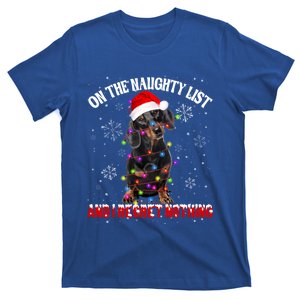 Dachshund Santa Hat On The Naughty List I Regret Nothing Gift T-Shirt