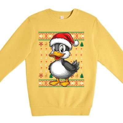 Duck Santa Hat Ugly Christmas Funny Holiday Duck Lover Gift Premium Crewneck Sweatshirt