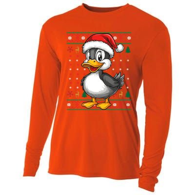 Duck Santa Hat Ugly Christmas Funny Holiday Duck Lover Gift Cooling Performance Long Sleeve Crew