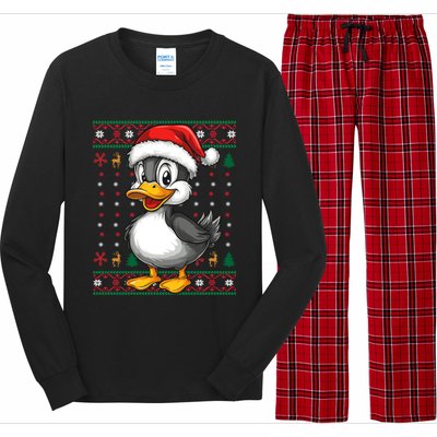 Duck Santa Hat Ugly Christmas Funny Holiday Duck Lover Gift Long Sleeve Pajama Set