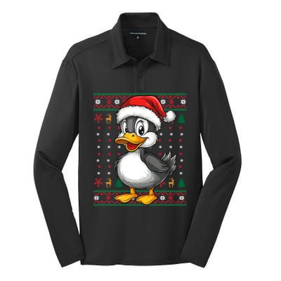 Duck Santa Hat Ugly Christmas Funny Holiday Duck Lover Gift Silk Touch Performance Long Sleeve Polo