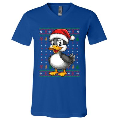 Duck Santa Hat Ugly Christmas Funny Holiday Duck Lover Gift V-Neck T-Shirt