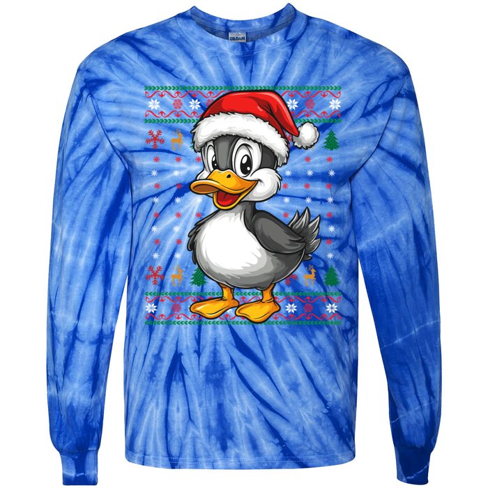 Duck Santa Hat Ugly Christmas Funny Holiday Duck Lover Gift Tie-Dye Long Sleeve Shirt