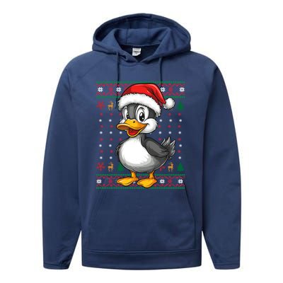 Duck Santa Hat Ugly Christmas Funny Holiday Duck Lover Gift Performance Fleece Hoodie