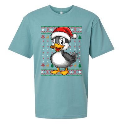 Duck Santa Hat Ugly Christmas Funny Holiday Duck Lover Gift Sueded Cloud Jersey T-Shirt