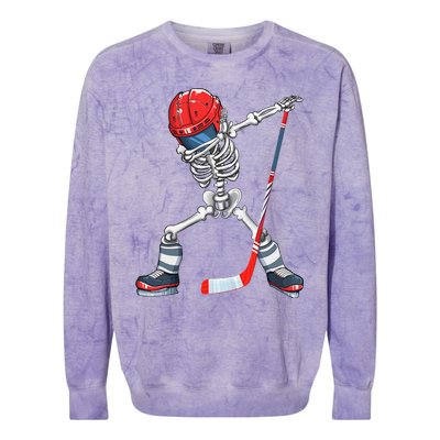 Dabbing Skeleton Hockey Halloween Costume Gift Colorblast Crewneck Sweatshirt