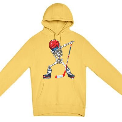 Dabbing Skeleton Hockey Halloween Costume Gift Premium Pullover Hoodie