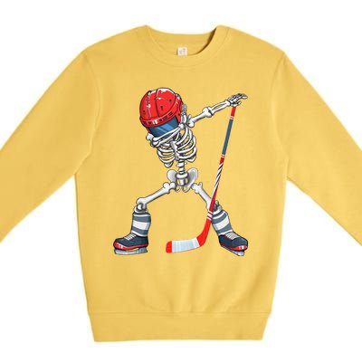 Dabbing Skeleton Hockey Halloween Costume Gift Premium Crewneck Sweatshirt