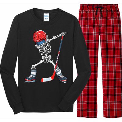 Dabbing Skeleton Hockey Halloween Costume Gift Long Sleeve Pajama Set