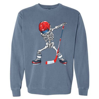 Dabbing Skeleton Hockey Halloween Costume Gift Garment-Dyed Sweatshirt