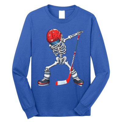 Dabbing Skeleton Hockey Halloween Costume Gift Long Sleeve Shirt