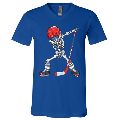 Dabbing Skeleton Hockey Halloween Costume Gift V-Neck T-Shirt