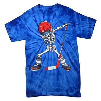 Dabbing Skeleton Hockey Halloween Costume Gift Tie-Dye T-Shirt