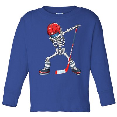 Dabbing Skeleton Hockey Halloween Costume Gift Toddler Long Sleeve Shirt