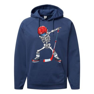 Dabbing Skeleton Hockey Halloween Costume Gift Performance Fleece Hoodie