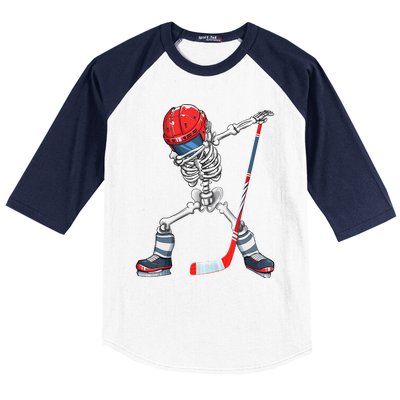 Dabbing Skeleton Hockey Halloween Costume Gift Baseball Sleeve Shirt