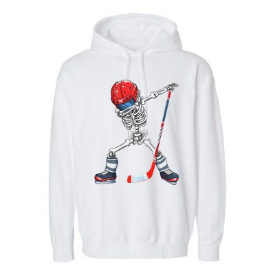 Dabbing Skeleton Hockey Halloween Costume Gift Garment-Dyed Fleece Hoodie