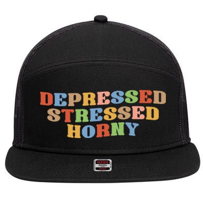 Depressed Stressed Horny 7 Panel Mesh Trucker Snapback Hat