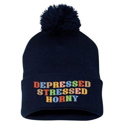 Depressed Stressed Horny Pom Pom 12in Knit Beanie