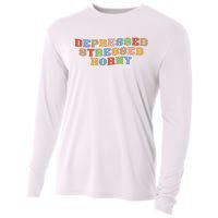 Depressed Stressed Horny Cooling Performance Long Sleeve Crew