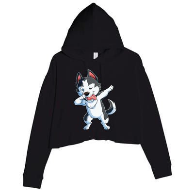 Dabbing Siberian Husky Dog Lover Boy Dab Funny Gift Crop Fleece Hoodie