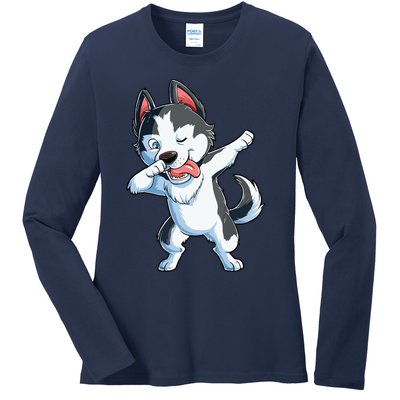 Dabbing Siberian Husky Dog Lover Boy Dab Funny Gift Ladies Long Sleeve Shirt