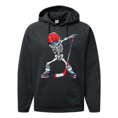 Dabbing Skeleton Hockey Halloween Costume Gift Performance Fleece Hoodie