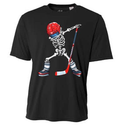 Dabbing Skeleton Hockey Halloween Costume Gift Cooling Performance Crew T-Shirt