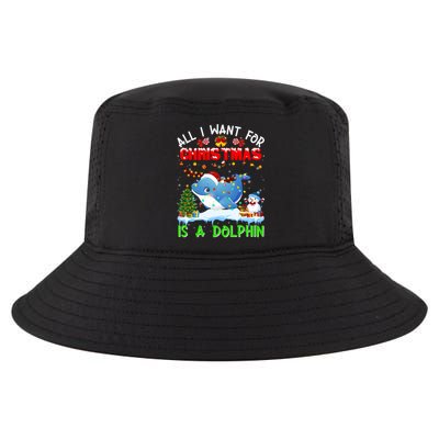 Dolphin Santa Hat Lights Xmas Snowflake Pajama Christmas Tee Gift Cool Comfort Performance Bucket Hat