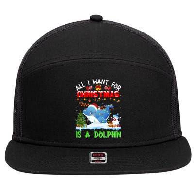 Dolphin Santa Hat Lights Xmas Snowflake Pajama Christmas Tee Gift 7 Panel Mesh Trucker Snapback Hat