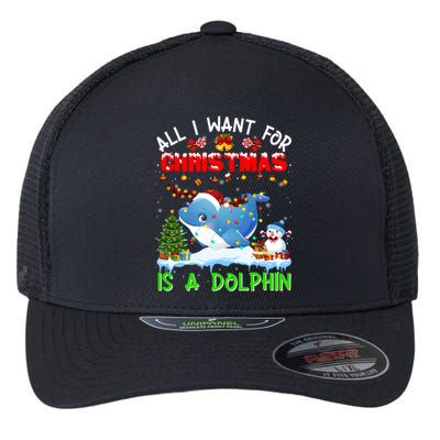 Dolphin Santa Hat Lights Xmas Snowflake Pajama Christmas Tee Gift Flexfit Unipanel Trucker Cap