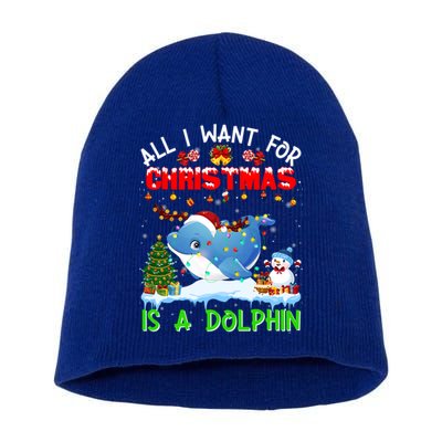 Dolphin Santa Hat Lights Xmas Snowflake Pajama Christmas Tee Gift Short Acrylic Beanie