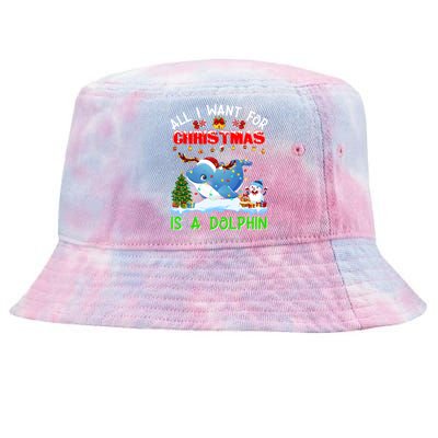 Dolphin Santa Hat Lights Xmas Snowflake Pajama Christmas Tee Gift Tie-Dyed Bucket Hat