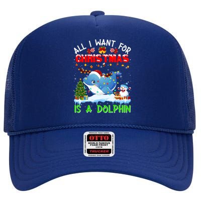 Dolphin Santa Hat Lights Xmas Snowflake Pajama Christmas Tee Gift High Crown Mesh Back Trucker Hat