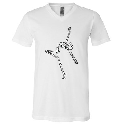 Dancing Skeleton Halloween Ballet Dance Pose V-Neck T-Shirt