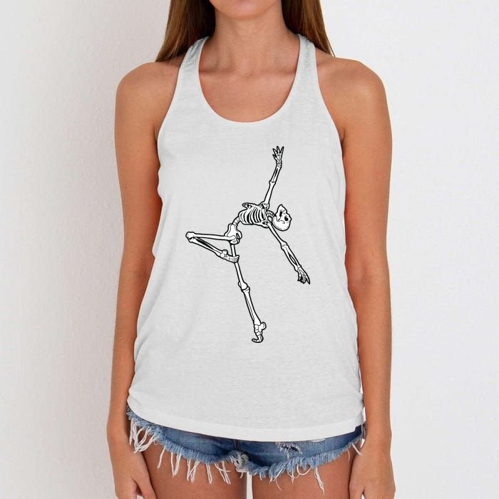 Dancing Skeleton Halloween Ballet Dance Pose Women's Knotted Racerback Tank