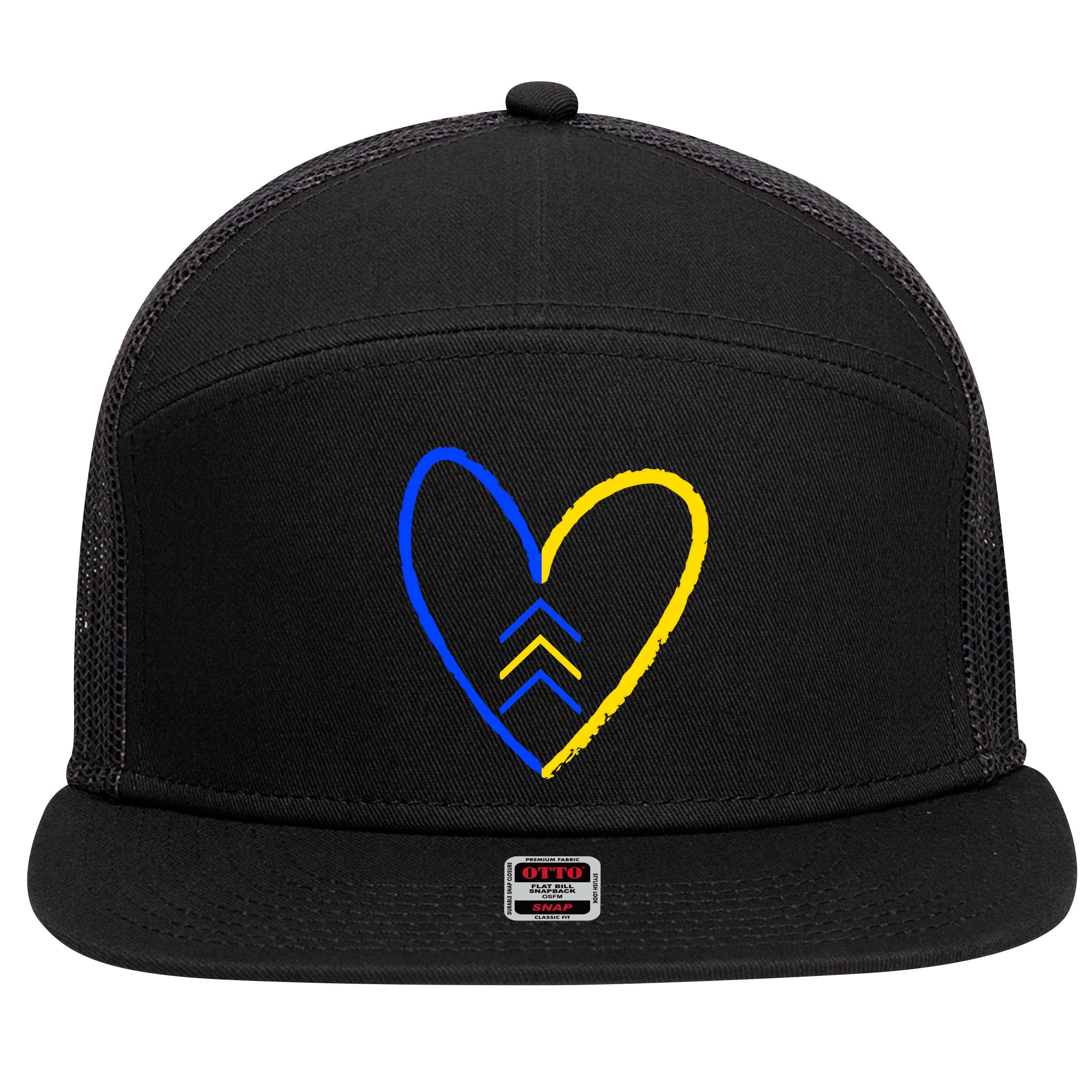 Down Syndrome Heart Arrow 7 Panel Mesh Trucker Snapback Hat