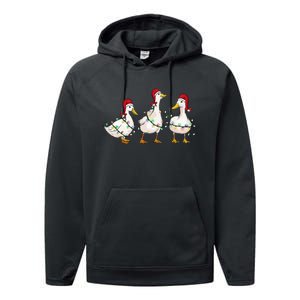 Duck Santa Hat Christmas Lights Silly Goose Xmas  Performance Fleece Hoodie