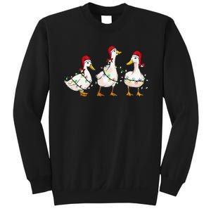 Duck Santa Hat Christmas Lights Silly Goose Xmas  Sweatshirt