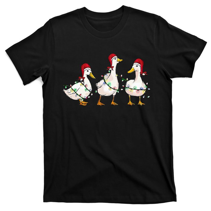 Duck Santa Hat Christmas Lights Silly Goose Xmas  T-Shirt