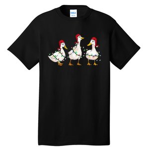 Duck Santa Hat Christmas Lights Silly Goose Xmas  Tall T-Shirt