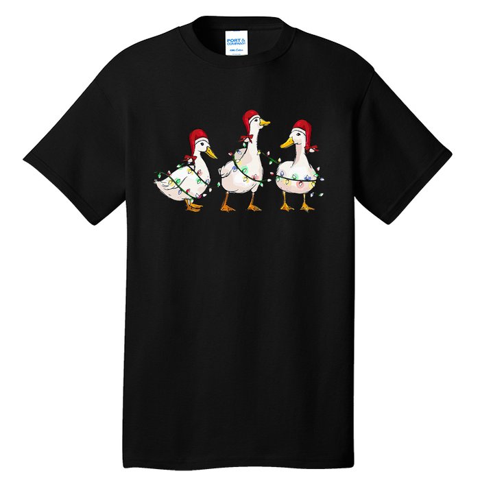 Duck Santa Hat Christmas Lights Silly Goose Xmas  Tall T-Shirt