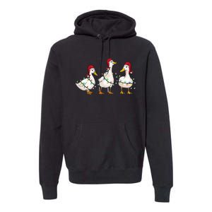 Duck Santa Hat Christmas Lights Silly Goose Xmas  Premium Hoodie