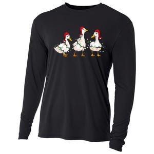 Duck Santa Hat Christmas Lights Silly Goose Xmas  Cooling Performance Long Sleeve Crew