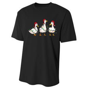 Duck Santa Hat Christmas Lights Silly Goose Xmas  Performance Sprint T-Shirt