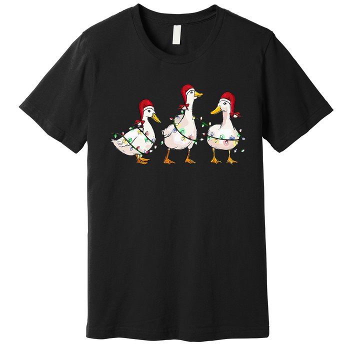 Duck Santa Hat Christmas Lights Silly Goose Xmas  Premium T-Shirt